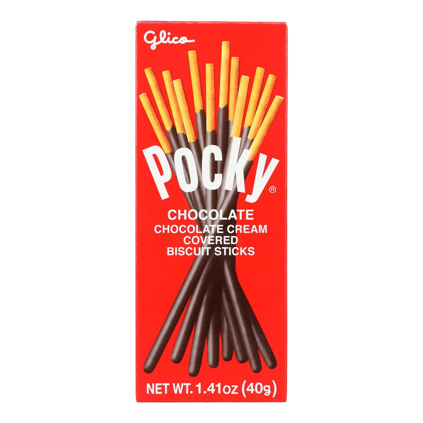 Enjoy a sweet treat any time of the day with this pack of Glico Pocky Chocolate Cream-Covered Biscuit Sticks. This product makes a tasty snack after your favorite meal or whenever you feel like it. Glico Pocky biscuit sticks are covered in chocolate cream. With the delicious flavor, it?s hard to stop at just one. This box of Glico Pocky Chocolate Cream-Covered Biscuit Sticks contains 20 packs, each with 1.41 oz of the product. It?s a wonderful snack to always have in stock at home or in your office desk or 