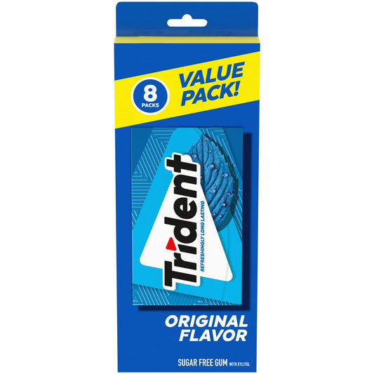 Trident Original Sugar Free Gum made with Xylitol is a delicious way to freshen breath and protect your teeth. This gum has 30% fewer calories than sugared gum. This gum is sweetened with xylitol, a naturally occurring sugar alcohol. The ADA Council on Scientific Affairs found that chewing Trident sugarless gum for 20 minutes after eating stimulates saliva flow. This helps prevent cavities by reducing plaque acids and strengthening teeth. Bulk gum packs give you plenty to stock your home or office. Each ind