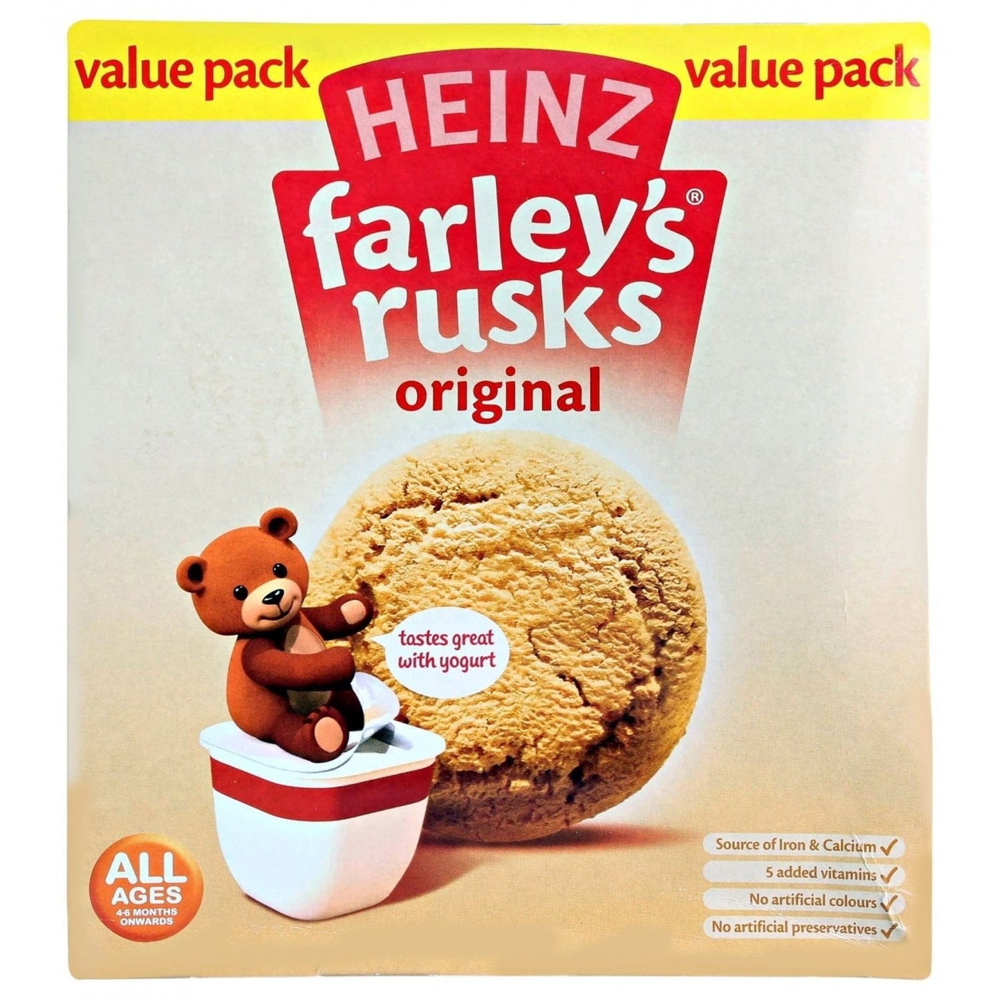 Farleys rusks 18s comes in the large size! perfect for babies 4 months and older. A biscuit which can also be mixed with milk to make a cereal. Imported from England