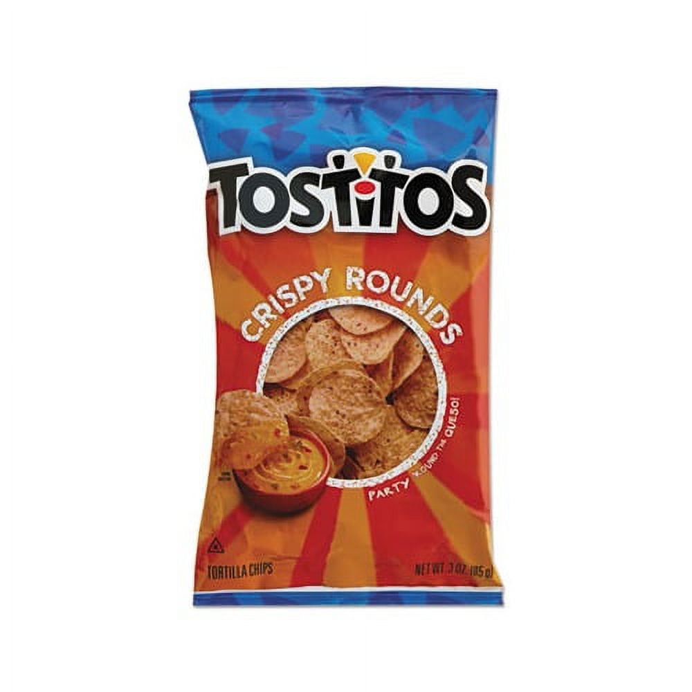 These tortilla chips were made for dipping. Perfect for sharing while watching the game with a few friends or at a giant backyard barbecue. Tostitos combine the perfect shape and texture with delicious taste. 3 oz Bag. Food Type: Chips Flavor: Original Capacity Weight: 3 oz Gluten Free: Yes.