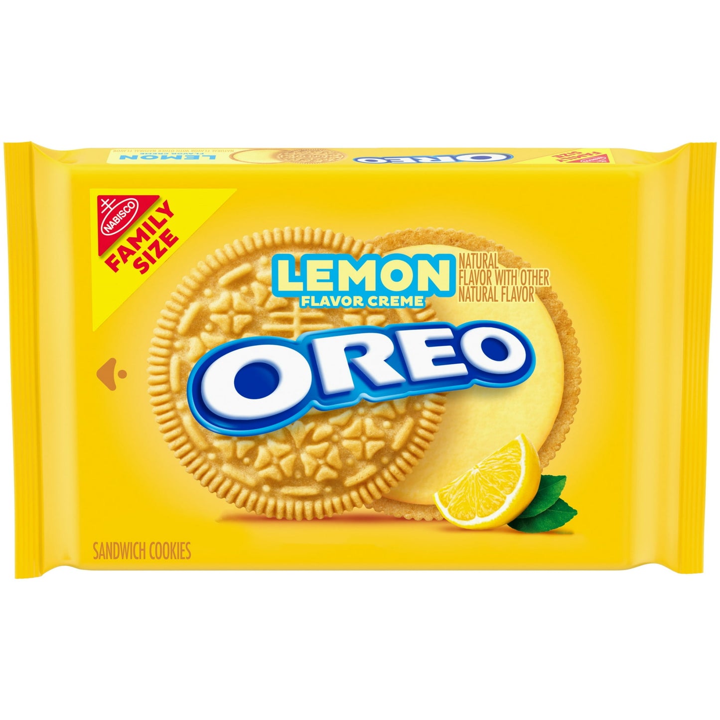 Take a delicious break with OREO Lemon Creme Sandwich Cookies, a citrus twist America's favorite sandwich cookie. Supremely dunkable, these Lemon flavored creme and crispy vanilla wafer cookies adds a twist to Lemon Sandwich Cookies--making them milk's favorite cookie. OREO lemon flavored creme cookies are a sweet treat that's great for serving at parties or packing with lunch for school or work. You can even mix these sweet snacks into your favorite dessert recipe for a sweet lemon twist. The resealable pa