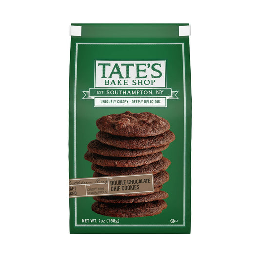 Give the chocolate lovers in your family a reason to celebrate with Tate's Bake Shop Double Chocolate Chip Cookies. These thin cookies are uniquely crispy and deeply delicious with semi-sweet chocolate chips inside fresh-baked rich, dark chocolate cookies. These double chocolate cookies are sure to be a hit in every household. Serve them on cookie trays as party snacks, or enjoy the thin, crispy chocolate cookies as a simple, sweet dessert.