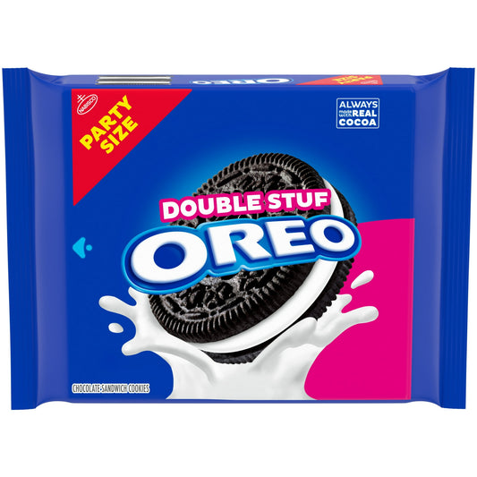 Take a delicious break with OREO Double Stuf Chocolate Sandwich Cookies. Always made with Real Cocoa, OREO Double Stuf cookies are stuffed with twice as much original OREO creme filling between two chocolate wafers. OREO cookies are great sweet snacks for serving at birthday parties, packing in school lunches, as office snacks or mixing into your favorite dessert recipe like OREO cheesecake or OREO milkshake. The resealable cookie packs with easy-pull tab keeps bulk chocolate cookies fresh and ready to shar