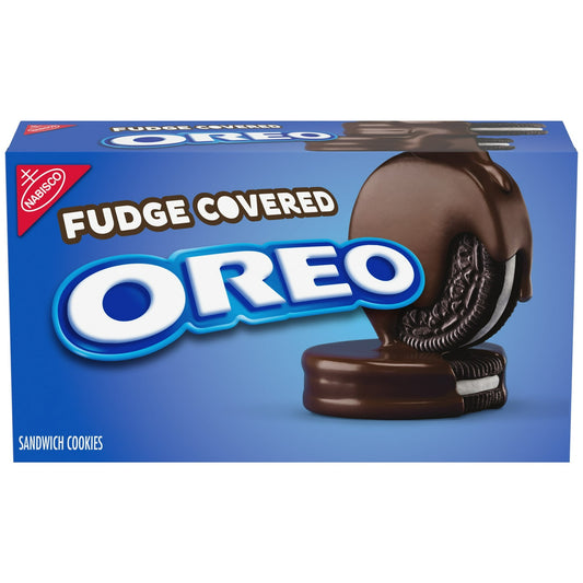 OREO Fudge Covered Chocolate Cookies bring you the classic OREO flavor with even more chocolate goodness in each bite. These chocolate covered cookies are dipped in fudge for an extra layer of sweetness. Under the extra layer of decadent fudge is the original sandwich cookie snacks that feature delicious OREO creme filling between two Always made with Real Cocoa chocolate wafers. Snack on these OREO fudge cookies at the end of a long day or enjoy them with a cold glass of cold milk. These fudge covered sand