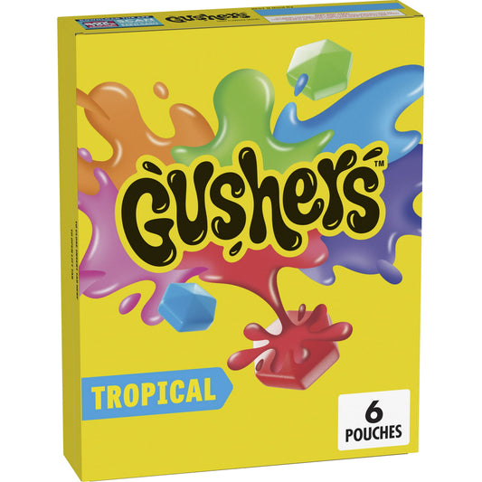 Gushers Fruit Flavored Snacks are bursting with fun. Gushers have a juicy center that bursts open with yummy liquid. Enjoy delicious Gushers Fruit Flavored Snacks in Tropical flavors. With wild flavors and colors, the possibilities for fun are endless. You've finally found the perfect after-school snack that's a win for you and your kids. Packaged for on-the-go convenience, Gushers Fruit Flavored Snack pouches are an ideal addition to your pantry and grocery routine and a snack every member of the family wi