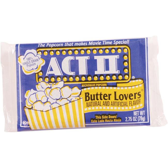 Microwave popcorn is made with 100 percent whole grain popcorn and topped with butter that's great for those ready to take their relationship with butter to the next level. Easy-to-prepare recipe takes just minutes in the microwave for a quick snack at the office or your home. Microwave popcorn is perfect increasing office morale, impressing visitors and more. ACT II Butter Lovers Microwave Popcorn, 36 / Carton (Quantity)