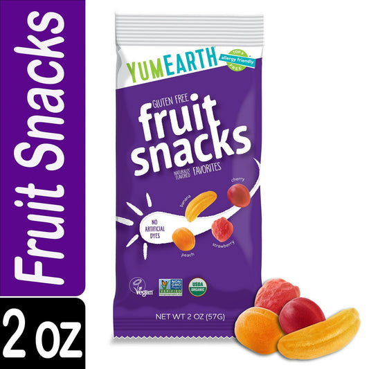 Dive into the deliciousness of YumEarth organic and allergy-friendly Fruit Snacks with mouthwatering flavors like strawberry, banana, cherry and peach! These tasty bite-sized treats are free from the top 9 allergens and artificial dyes making them perfect for classroom exchanges, lunchbox goodies, afternoon munchies and snacking on-the-go. Plus, YumEarth Fruit Snacks are USDA Organic, Non-GMO, Gluten Free and Vegan so you can feel good about giving to your children or sharing with friends. YumEarth was crea