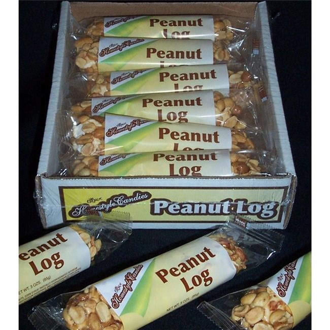 Crown Homestyle Candies Peanut Log. Net Wt. 3 oz