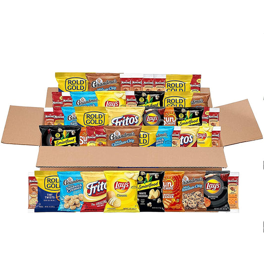 The Sweet and Salty Snack Pack Variety Bundle is a great idea for busy families or office managers looking to stock their pantry. Break up the day with this sampler of sweet and salty chips, home-style cookies, delicious crackers and more in convenient grab and go packages everyone will love. Full of Frito-Lay favorites like Lay's Potato Chips, Grandma's Cookies, Smartfood Popcorn and Rold Gold Pretzels, this variety box has something for everyone! Stock the pantry or office break room with a one stop shop 