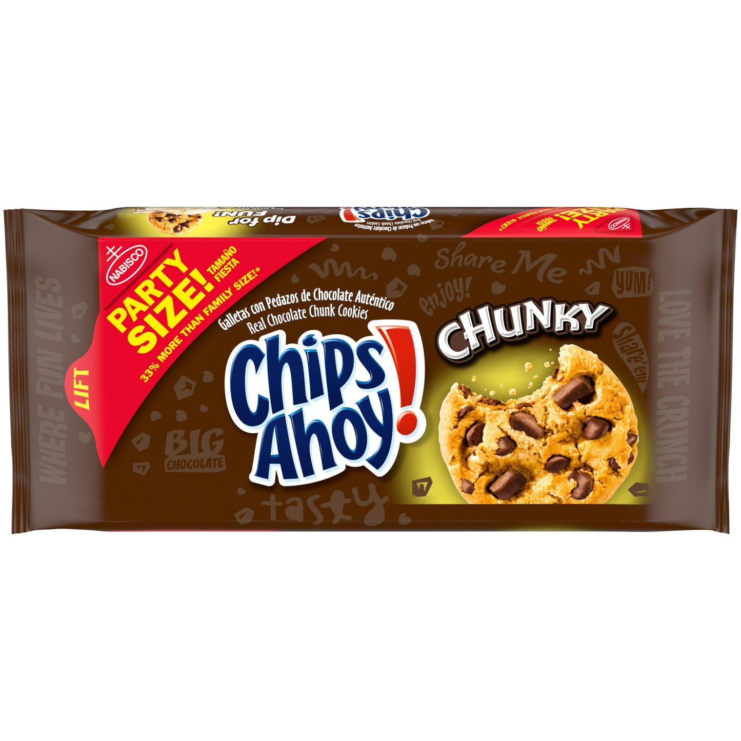 CHIPS AHOY! Chunky Chocolate Chip Cookies are the CHIPS AHOY! cookies you know and love, made with real chunks of chocolate and baked until perfectly crunchy. Make lunches at school or work more exciting by including CHIPS AHOY! chocolate chunk cookies, or serve as birthday cookies or ice cream toppers for a last minute party. Regardless of the occasion, these party size snack cookies are sure to become a household favorite.