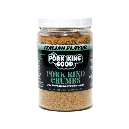 Pork King Good Pork Rind Crumbs are a delicious, zero carb alternative to traditional breadcrumbs. Use them as a 1:1 breadcrumb substitute for keto friendly and gluten free versions of your favorite meals! Think low carb or paleo chicken fingers, meatballs, casserole toppings, even biscuits and waffles!