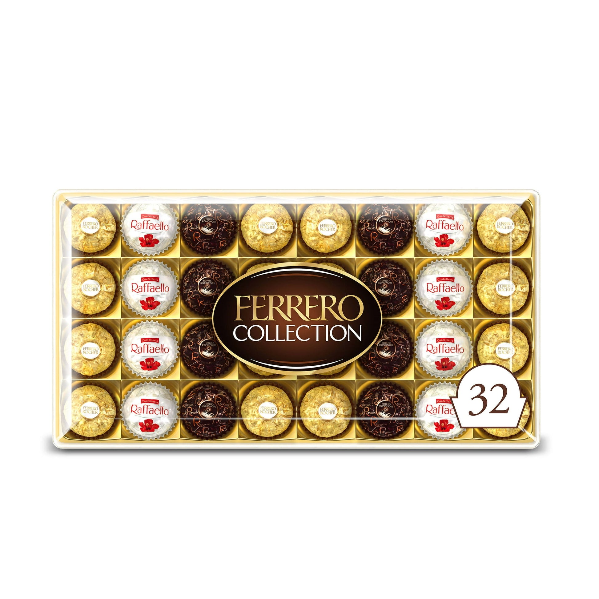 If you love Ferrero Rocher, you will love this 32-count Ferrero Collection chocolate gift box. An exquisite collection of delicious confections crafted from milk and dark chocolate as well as coconut almond truffles, the Ferrero Collection gift box features original, iconic Ferrero Rocher, lusciously layered Raffaello and delicious dark chocolate Rondnoir truffles. Each and every piece is made from the highest-quality ingredients and presented in an elegant diamond-cut gourmet chocolate gift box. Perfect fo