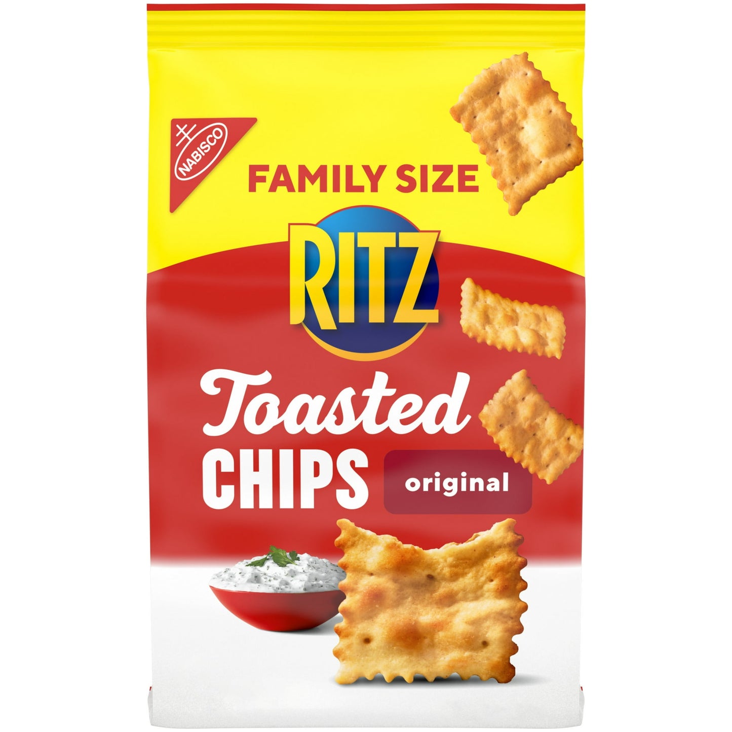 RITZ Original Toasted Chips are a crispy, crunchy twist on the classic cracker you know and love. These oven baked chips are toasted, not fried, so they contain 50 percent less fat per serving than the leading regular fried potato chips. Pack these snack chips in lunchboxes for a crunchy companion to sandwiches, or add them to your snack food shelf as a tasty after school treat. Great with dips, serve RITZ Chips at your next holiday party or game night.