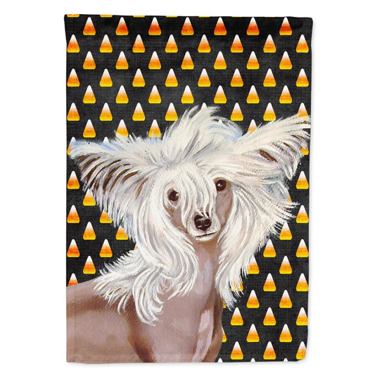 Carolines Treasures LH9042-FLAG-PARENT Chinese Crested Candy Corn Halloween Portrait Flag multicolor This design is available in both the garden size (small) and the house size (large).