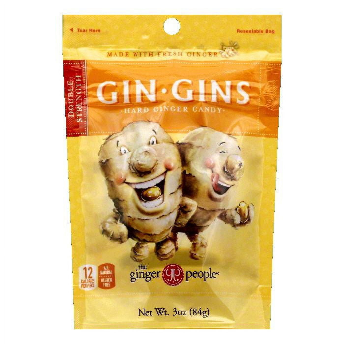 Enjoy full flavor with The Ginger People Gin Gins Double Strength Ginger Hard Candy. The Ginger People make some of the world's most popular ginger hard candies and chews, packed with fresh ginger. The Ginger People Gin Gins ginger hard candy are their most potent treats, with double the ginger of their regular-strength candies. They're fat, gluten, cholesterol and sodium free and crafted with non-GMO ingredients. The candies are individually-wrapped for freshness, with just 12 calories per piece. Each bag 