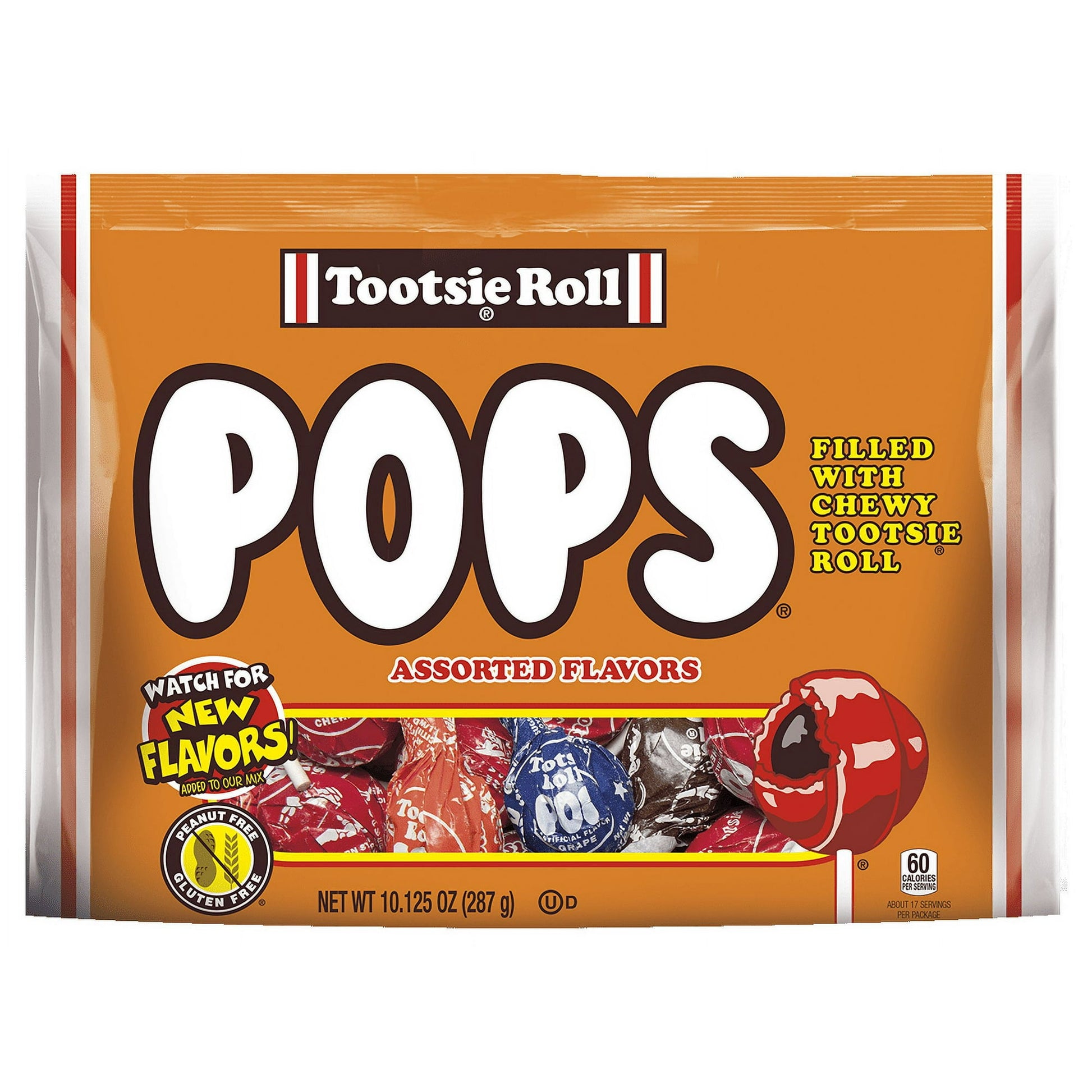 Tootsie Roll Lollipops are a classic treat that people have enjoyed for decades. This package comes in an assortment of your favorite flavors. A 10.12 oz bag of chewy lollipops are individually wrapped for freshness so you can carry them around without a mess. Approximately 17 pieces per bag. They have a delicious, chocolate-flavored Tootsie Roll in the center. The chewy candy makes a delightful contrast with the crunchy exterior. Give these fun snacks as party favors or just treats for yourself or any othe