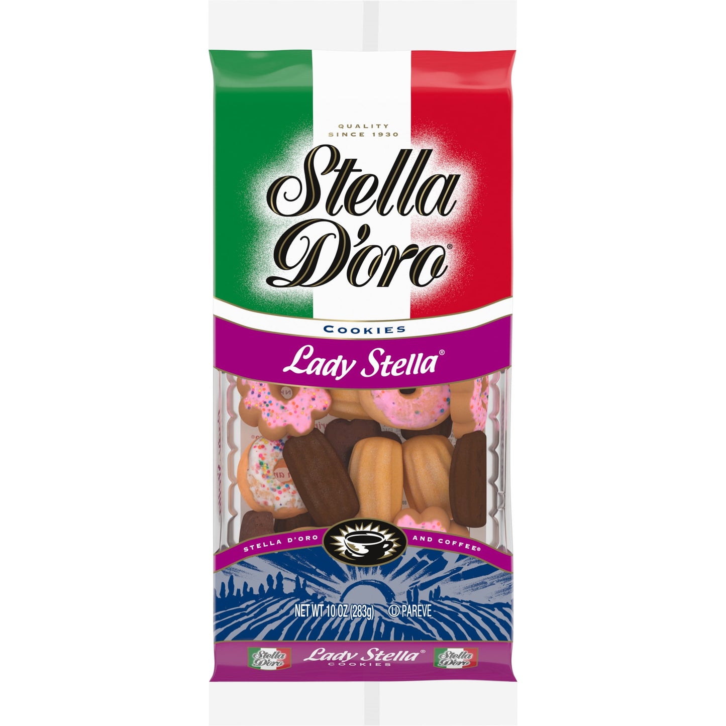 Lady Stella cookies are a flavorful variety of colorful and delectable cookies, perfect for entertaining. This assortment brings you the famous Stella D’oro Italian touch of great taste, tradition, and quality. Included in each Lady Stella assorted cookie package are: Mini Chocolate Margherite, Mini Vanilla Flavored Margherite, Marble cookies, Chocolate cookies, and Citrus cookies with icing and sprinkles. Since 1930, Stella D'oro has given consumers an authentic Italian bakery experience with every bite. T