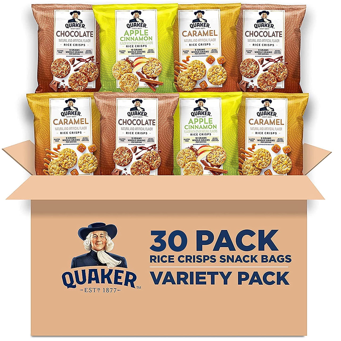 Now you can have all of your favorite sweet flavors in one pack! From the sweet, buttery crunch of caramel to the decadent chocolate yumminess, youll be in pure snacking bliss. Quaker Variety Packs provide the perfect portion size and variety to keep your entire family happy. No matter what the occasion from stocking the pantry, to your next family party, to the lunch box, or even a desk break, all you have to do is grab a pack and go!