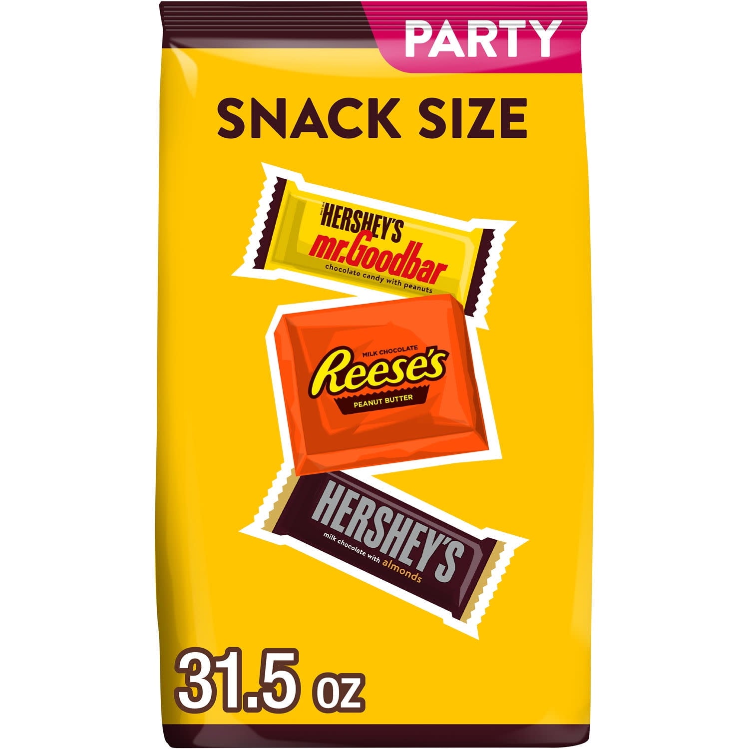 Enjoy a delicious chocolatey treat anywhere and anytime with HERSHEY'S and REESE'S assorted chocolate candy, perfect for concession stands and fundraisers. Offering three crowd-pleasing favorites, this chocolate candy variety pack is perfect for sharing with family, friends, teammates or co-workers. Take a bulk bag of assorted candy into the office break room, pour some individually wrapped candies into your jar at home or tote a bag to your next sports game to celebrate the win. Hershey candy bars are also