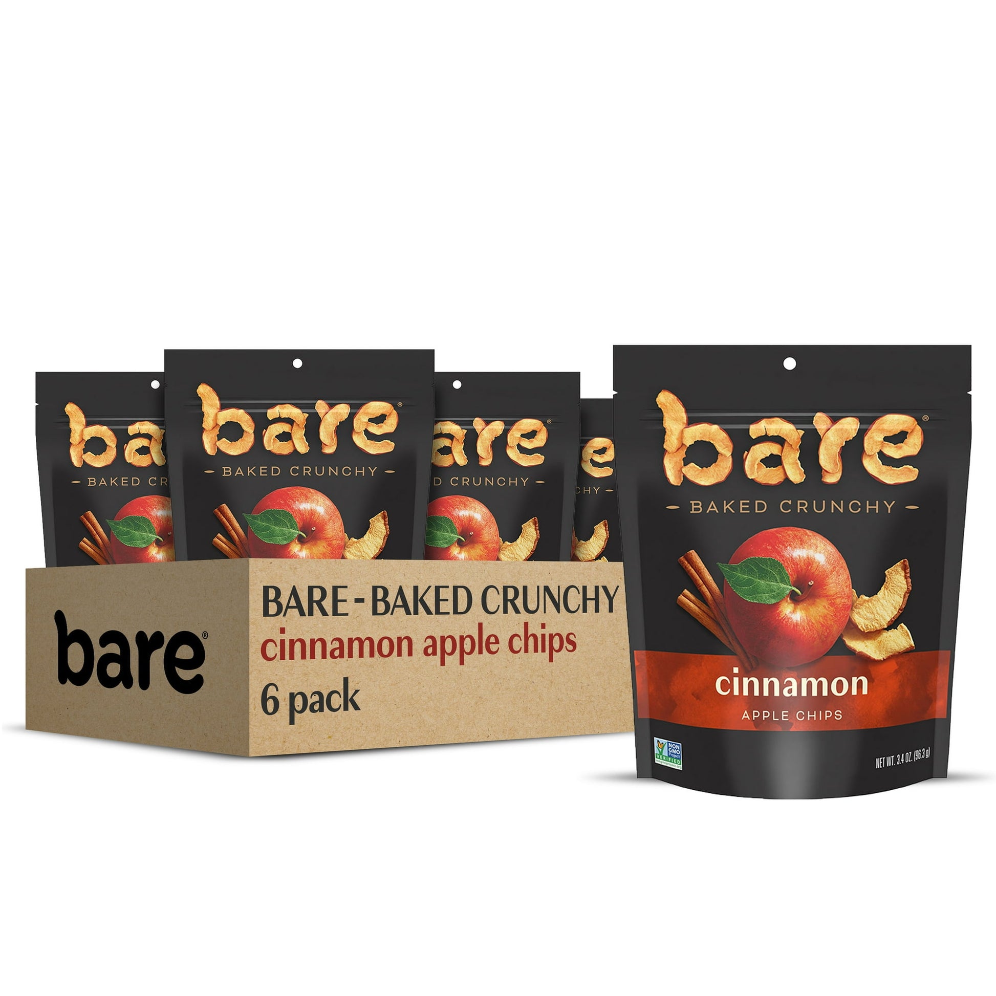 Bare Baked Crunchy Apple Chips are made from real fresh apples that are sliced, then slowly baked to a perfect crunch, with no added sugar and no preservatives. Unlike other dried fruit options, bare combines the goodness of fruit with the crunch of a chip, which makes them a portable, convenient, anytime snack that's truly satisfying. Bare Snacks makes crave-ably crunchy fruit and veggie chips that are baked never fried, gluten free, non-GMO, with no preservatives or anything artificial. Shelf-Stable / Amb