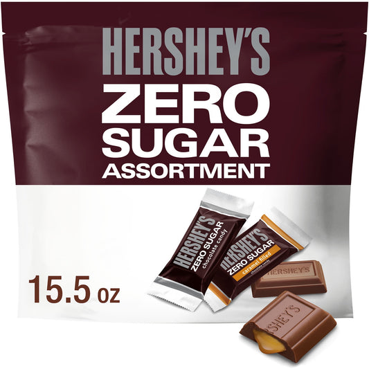 There's happy, and then there's HERSHEY'S happy. Made of the delicious chocolate candy that's been a classic for decades, this variety bag of HERSHEY'S Zero Sugar assorted chocolate and HERSHEY'S Zero sugar caramel filled chocolate candy bars make life more delectable even with dietary restrictions. These individually wrapped sugar free candies are the perfect treat for countless special and everyday occasions. HERSHEY'S Zero Sugar chocolate candy bars can be used to stuff Christmas stockings, Halloween tri