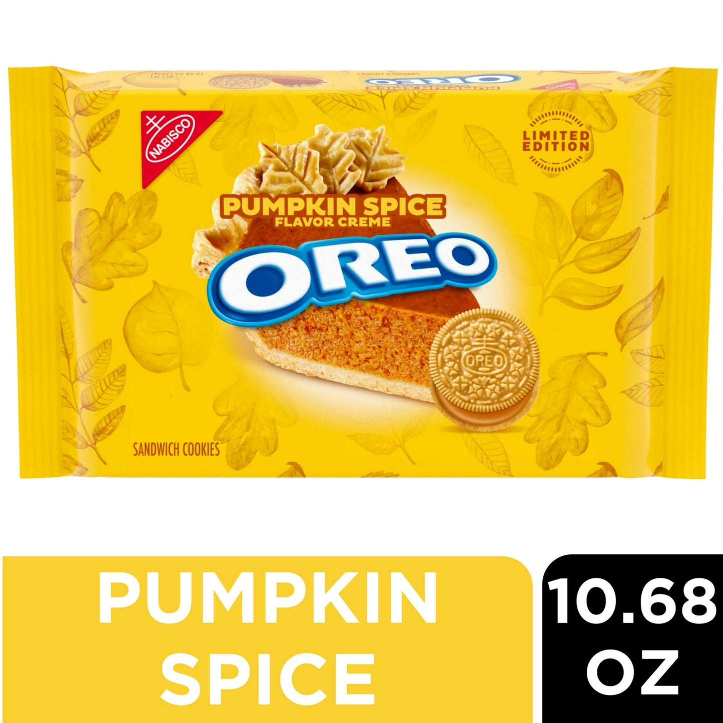 OREO Pumpkin Spice Sandwich Cookies are the classic, original snack cookies you’ve always known and loved, but with the unforgettable twist of pumpkin spice flavor creme to celebrate fall. These limited edition OREO cookies feature two golden wafers filled with a rich pumpkin spice flavored creme, making them supremely dunkable and delicious.