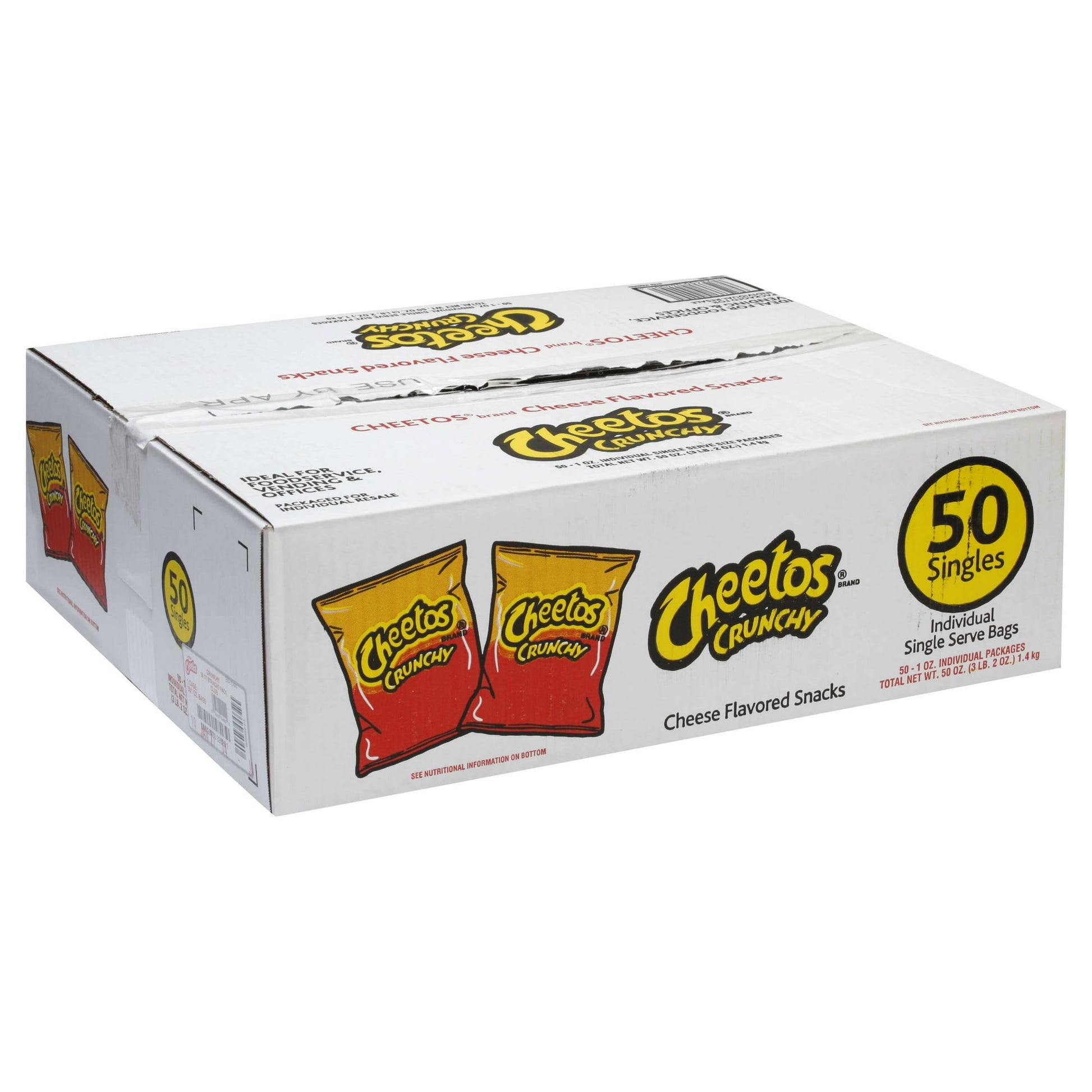 Cheetos Crunchy cheese flavored snacks are sure to please any crowd. Packed full of flavor and crunch, this snack will have you coming back for more. Perfect for concessions, convenient stores, and packing lunches. Cheetos Crunchy - 1 Ounce, 50 Count