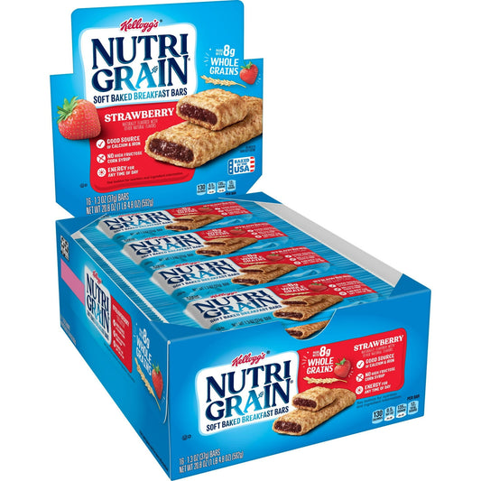 Come prepared for busy mornings with Nutri-Grain Soft Baked Strawberry Breakfast Bars. These delicious and convenient strawberry flavored bars are a great start to any morning and help empower parents and kids to win the day. With tasty fruit flavor that kids will love, 8g of whole grains, and a good source of 8 vitamins and minerals, these bars are a balanced addition to any breakfast. Grab a pouch for the kids to eat at home in the morning; pack a snack for the bus on the way to school. Nutri-Grain Soft B