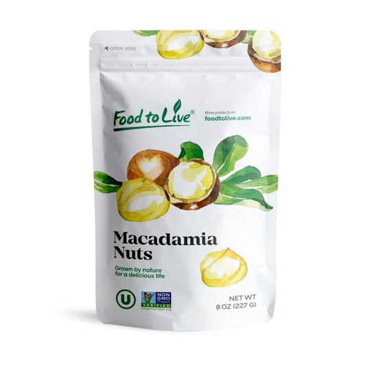 Macadamia Nuts from Food To Live are raw, unsalted, and available in bulk. Macadamia nuts are a high-calorie food. They are comparable to other nuts, so following the same eating regulations will be best. This means that you should consume only a handful a day. Considering their size, this would be about 5-6 seeds.Macadamia nuts pieces can be added to cookies, buns, and bread. Don’t forget granolas as well.