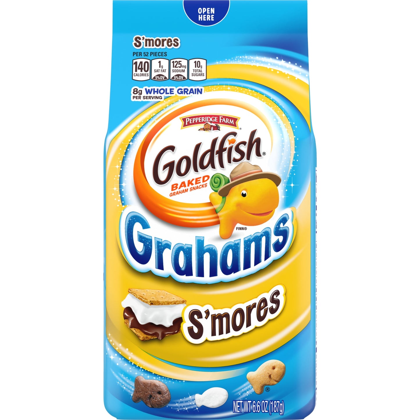 Snack-time goodness is taken to a whole new level with Goldfish Grahams S’mores snack crackers. If you’re ever craving the one-of-a-kind flavor of s’mores, these fit the bill without the campfire. They hit the spot with a delicious blend of marshmallows, honey grahams & chocolate grahams. They’re a crunchable and munchable snack, playful enough for kids to snack on, and tasty enough to satisfy the grown-ups every bit as much. They’re always baked and made with no artificial flavors or preservatives. This aw