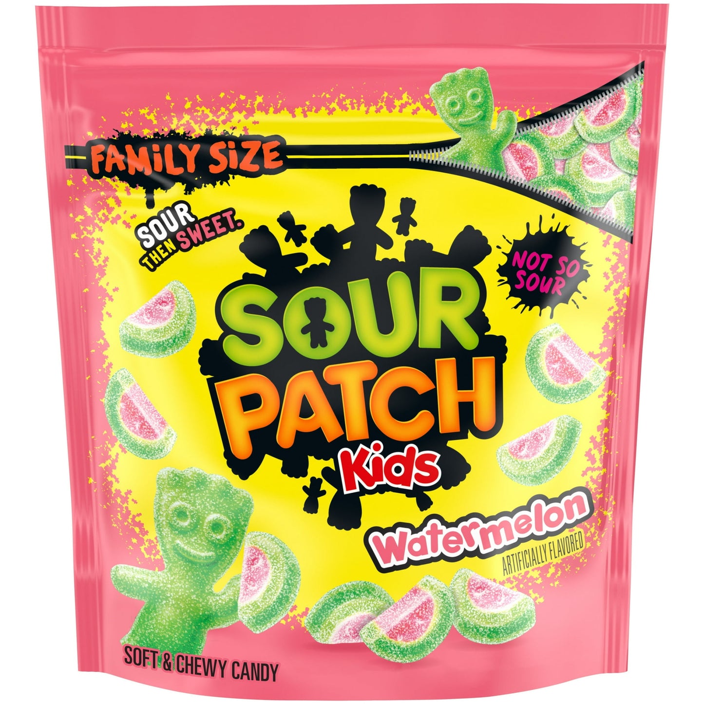 Enjoy a sour twist on your favorite summer flavor with SOUR PATCH KIDS Watermelon Soft & Chewy Candy. Intense watermelon flavor fills each SOUR THEN SWEET candy for a summery blast to your taste buds, and they're shaped like watermelon slices to add excitement to your candy snacking experience. Keep these sour gummy snacks on hand for a quick sour treat or as party favors for Halloween, Valentine's Day or birthdays.