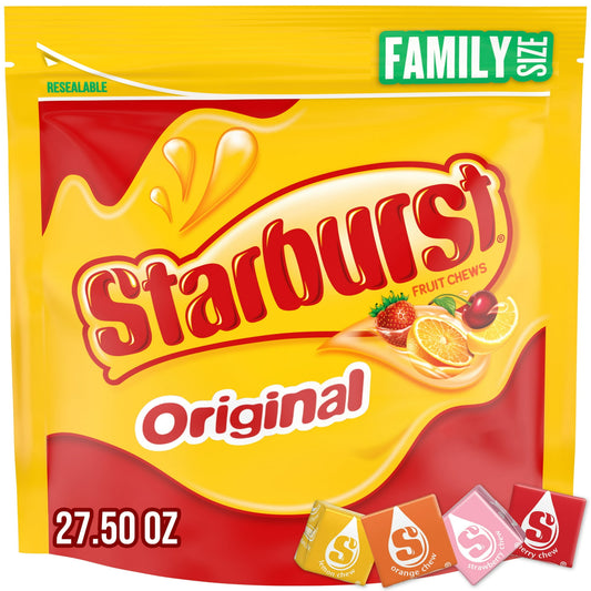 Enjoy your favorite fruity candy with enough to share with everyone, especially the whole family. STARBURST Original Fruit Chew Candies are individually wrapped, making it easy to take these fruity treat on the go. Each family size pack of STARBURST Candies is perfect for stocking the office pantry, celebrating birthdays or sharing on game night. With STARBURST Original Fruit Chew Candy, there are endless ways to add a burst of fruit flavor that is Different Every Time! This family size pack includes all th