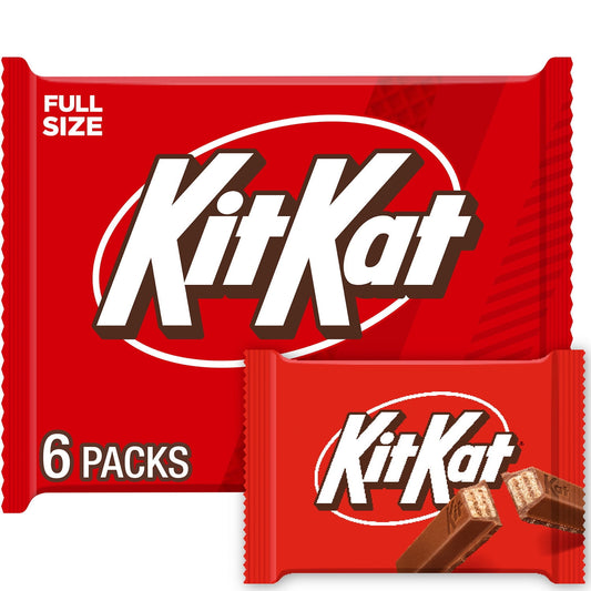 Ready for a classic everyone hopes to find in the snack selection? These full size KIT KAT candy bars are individually wrapped for optimal convenience, easy sharing and lasting freshness. Whether you gift them to friends, pass them out in the office or hold onto them for snacking moments, you can expect a delicious treat in the perfect size. Throw one in your lunch box to treat yourself to a sweet dessert, or stock your home and office candy drawer with an easy snacking classic.