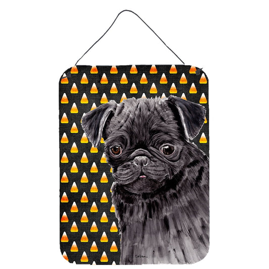 Pug Candy Corn Halloween Portrait Wall or Door Hanging Prints Wall or Door Hanging Prints featuring breed specific Pug artwork from one of our artists or graphic designers. Celebrate the Halloween holiday with this Halloween decorative Metal Print. This Wall or Door Hanging Prints is from Carolines Treasures collection Candy Corn Halloween. Indoor or Outdoor Aluminum multicolor artwork prints will add a special touch to your kitchen bath front door office outdoor patio porch or any other special place. Thes