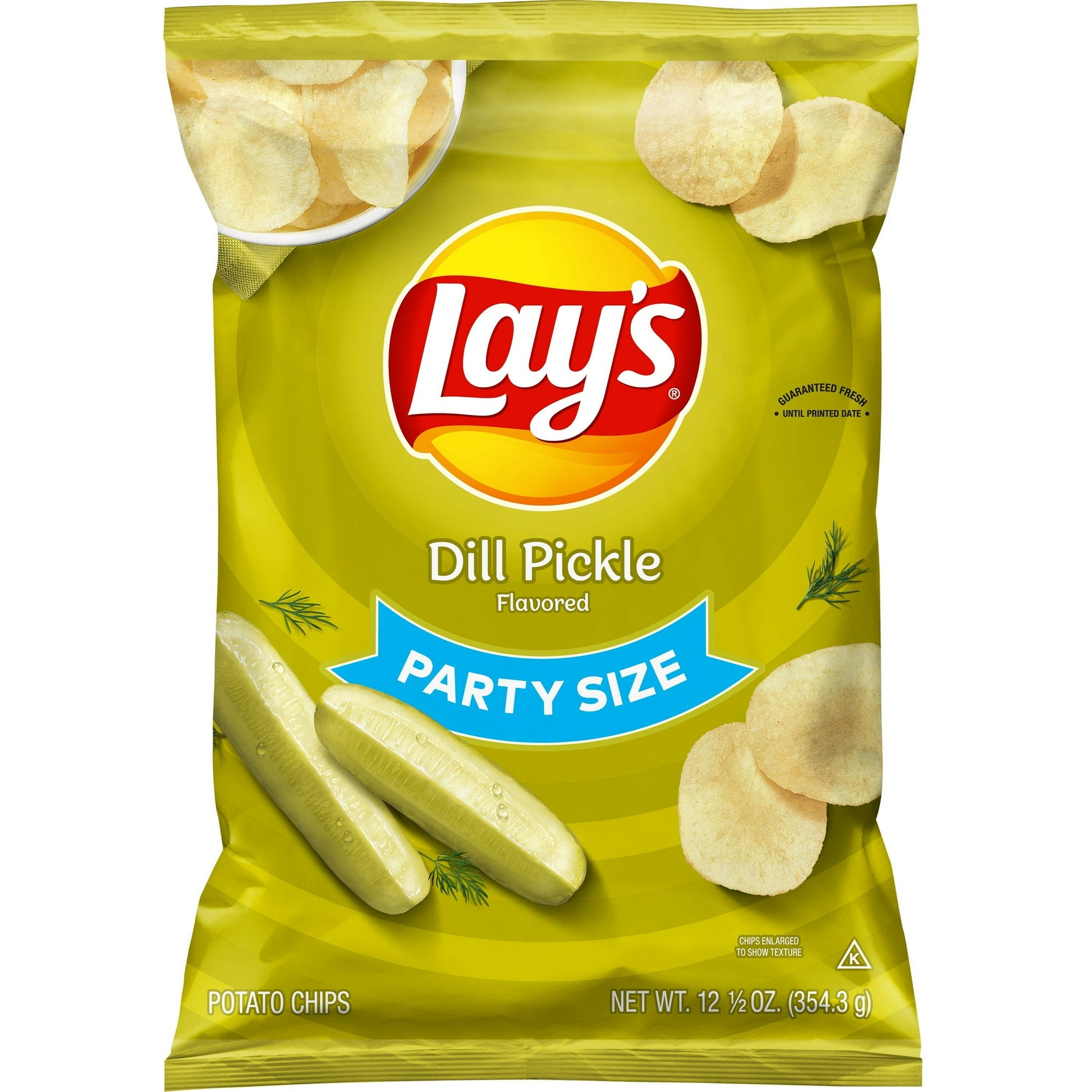 It all starts with farm-grown potatoes, cooked and seasoned to perfection. Then we add the flavor of dill pickle. So every LAY'S potato chip is perfectly crispy and delicious. Happiness in Every Bite. Wherever celebrations and good times happen, the LAY'S brand will be there just as it has been for more than 75 years. With flavors almost as rich as our history, we have a chip or crisp flavor guaranteed to bring a smile on your face.