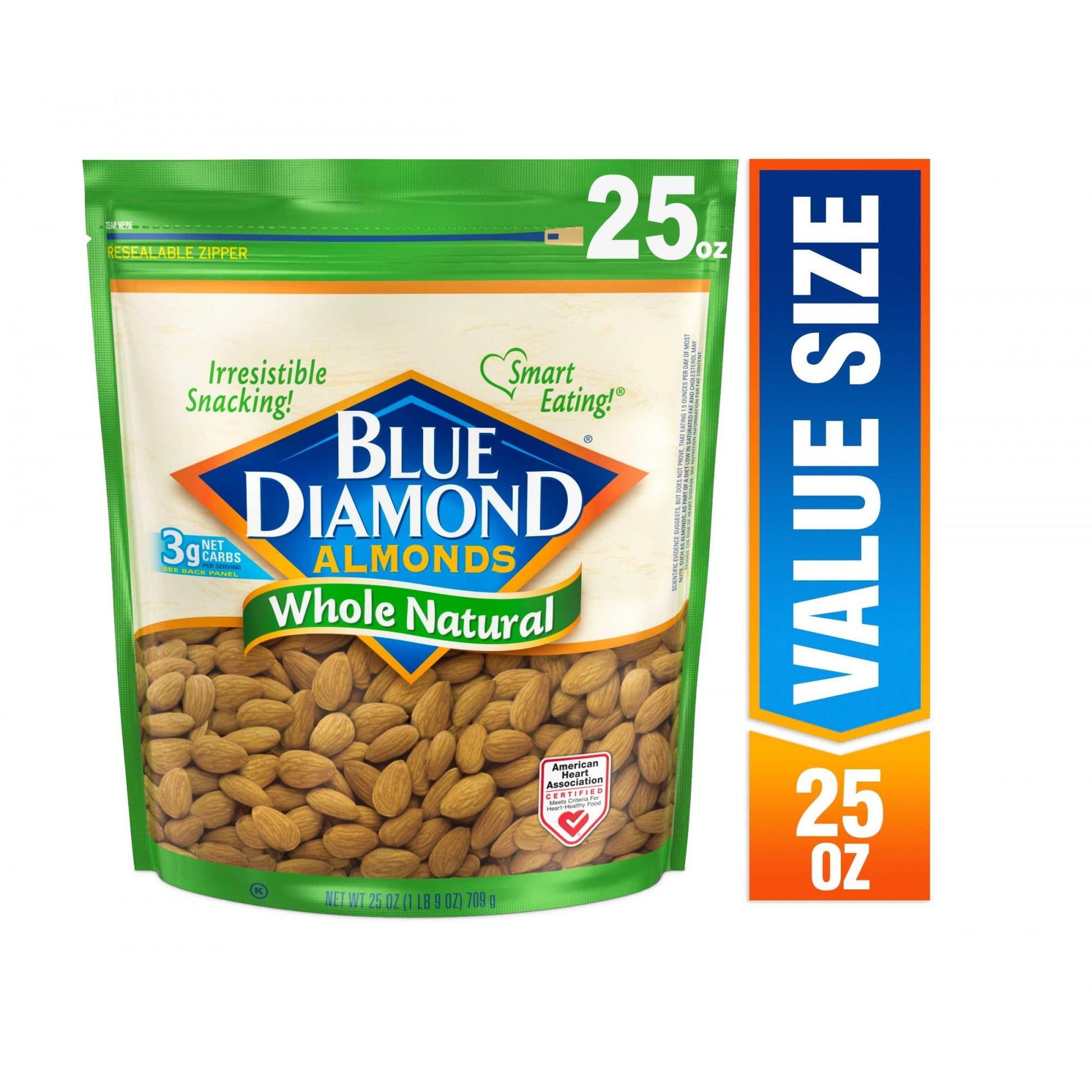 Whole Natural Blue Diamond Almonds are the best way to appreciate the natural flavor of the almond. It\'s also a good way to get a handful of almonds\' healthful benefits every day.