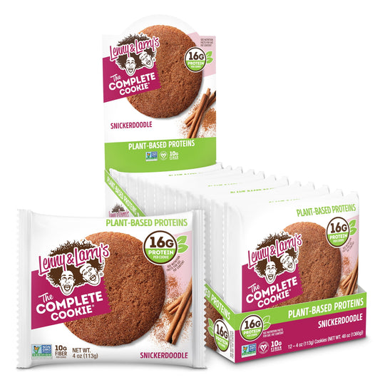 Lenny & Larry's The Complete Cookie® offers you a convenient source of plant-based proteins, and a healthy cookie that taste downright delicious. The Snickerdoodle cookie is generously topped with cinnamon and sugar to give you a delightful little crunch with each tasty bite. The Complete Cookie® includes Non-GMO Project Verified ingredients, is Certified Vegan, Kosher, and does not include high fructose corn syrup, artificial sweeteners, nor sugar alcohols.