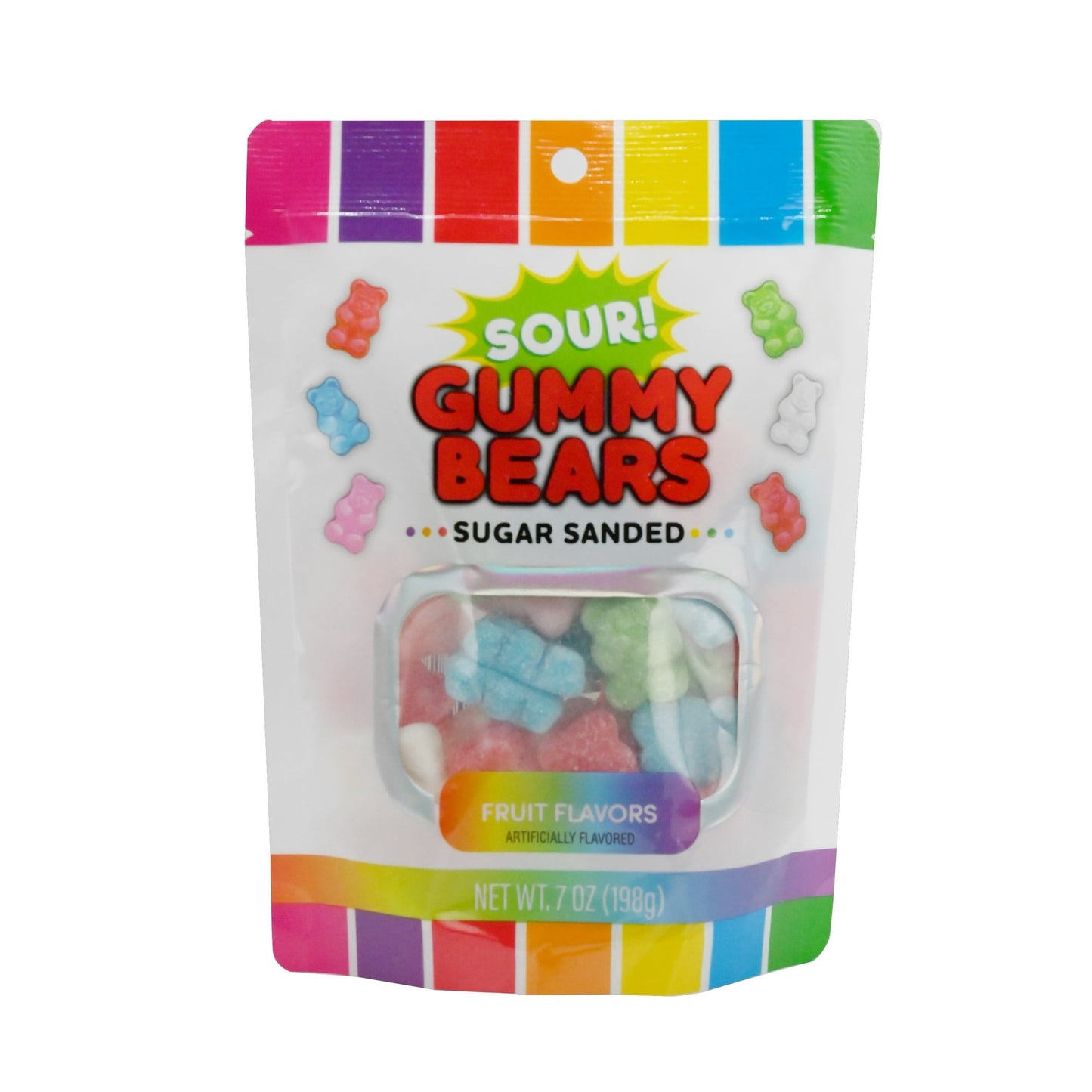 Experience a burst of tangy delight with Hilco Sour Rainbow Gummy Bears. This 7 oz pack is filled with a tantalizing blend of sour flavors that will tantalize your taste buds. Each gummy bear is coated in a sour sugar dusting, creating a mouth-puckering sensation that candy lovers adore. With a vibrant rainbow of colors and an irresistibly chewy texture, these sour gummy bears are the perfect treat for those who crave a tangy twist. Regular size.