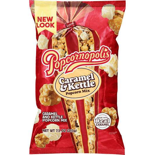 We started with crunchy popcorn kissed with buttery caramel and mixed it with sweet and salty kettle corn to create a magnificent new flavor experience in Popcornopolis Caramel & Kettle 7.5 oz. Sure, Caramel and Kettle are each amazing on their own, but when we mix them just right, you get snacking heaven, where cane sugar and delicious creamery butter create a flavor symphony. Whether you are at the office, on the couch, or on the go, this gourmet treat is sure to bring a little pop of joy to your day. She