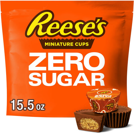 Don't let their small size fool you: REESE'S Zero Sugar Miniatures chocolate candy and peanut butter cups are huge on chocolate candy and peanut butter taste. Individually wrapped and perfectly poppable, REESE'S sugar free candies make a delicious anytime treat. Plus, this bag ensures you'll have plenty for sharing with friends and family during all your get-togethers. You can even have this bag tag along with you as you begin a road trip adventure or enjoy a pick-me-up at the office. All you have to do is 