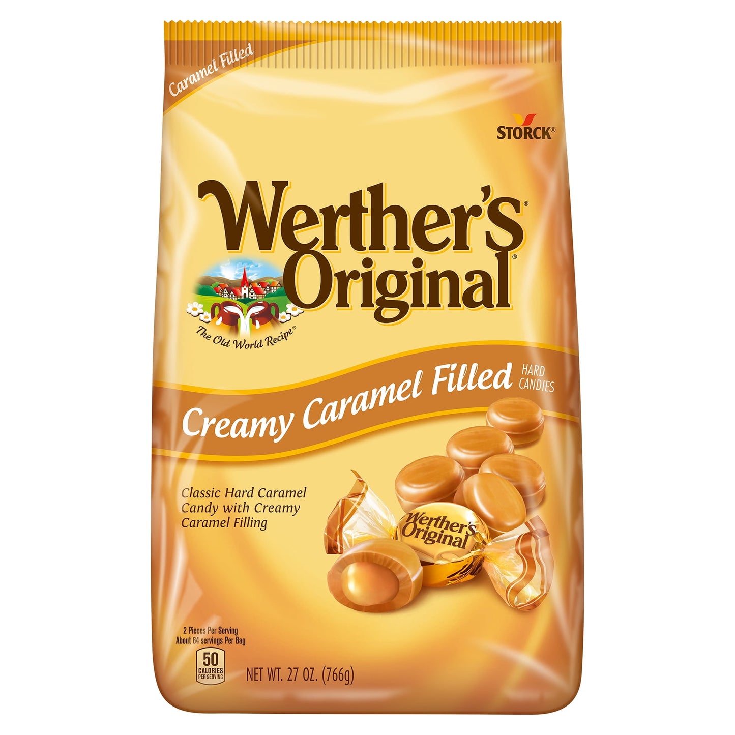 Our Werther's Original Caramel candy with a creamy caramel flavored filling. Werther's Original creamy caramel filled candies feature a hard candy shell, with a smooth, melt in your mouth creamy filling in the center Werther’s Original is made with only the finest ingredients blended together with the same passion and care our first candy maker, Gustav Nebel, brought to every candy he crafted. Made with real butter and fresh cream, for a one of a kind taste. One 27 Oz bag of Werther's Original hard filled c