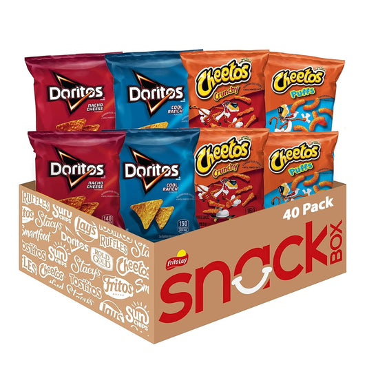 Frito-Lay Doritos & Cheetos Mix Snacks Variety Pack, 40 Count: This Doritos and Cheetos Mix Variety Pack provides the perfect portion size and variety to keep your entire family happy. From the pantry to the lunch box, all you have to do is grab a pack and go! The Doritos and Cheetos Variety Pack features the following classic flavors: Cheetos Puffs, Cheetos Crunchy Cheese Flavored Snacks, Doritos Nacho Cheese, and Doritos Cool Ranch Flavored Tortilla Chips. Allergens Contained Include Milk; Shelf-Stable / 