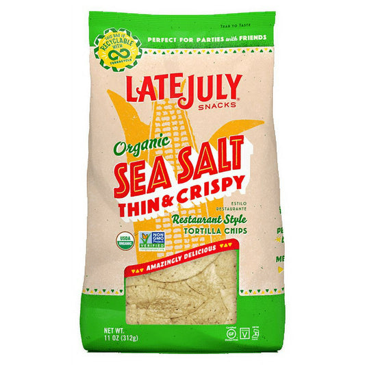 The best parties need a few simple things--great friends, good stories and delicious food. And these three things always come together around a big bowl of Late July Organic Sea Salt Restaurant Style Tortilla Chips. That's why Late July Organic took so much care in making the perfect party chip. Late July Organic created these melt-in-your-mouth, thin and crispy tortilla chips using simple, traditional cooking methods for just the right taste and texture. Late July Organic also cut them a little bit bigger 