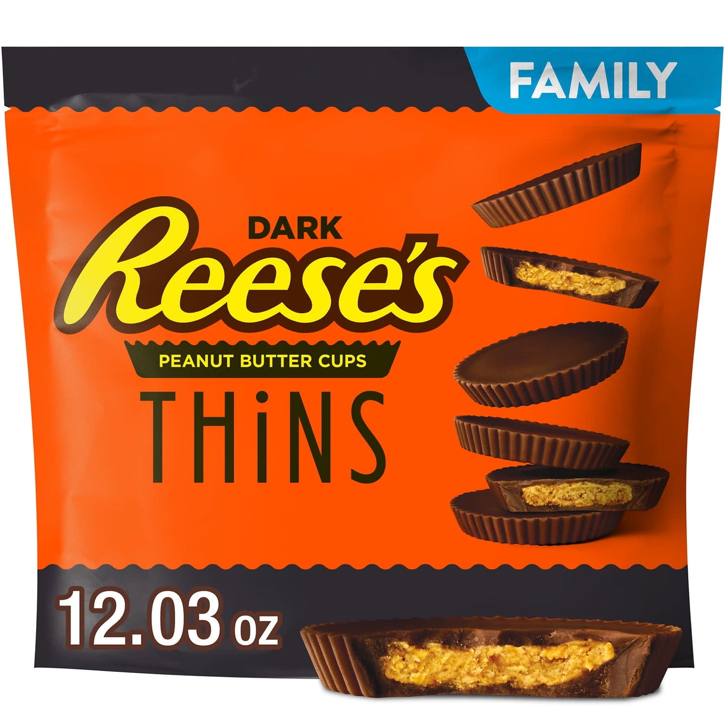 No, your eyes aren't playing tricks: REESE'S THiNS candy really is that thin! Indulge in the sweet combination of dark chocolate and peanut butter with these deliciously proportioned candies. REESE'S THiNS dark chocolate peanut butter cups are perfectly sized for sharing and snacking. Keep this bag on hand for a bite of something sweet if you need an afternoon pick-me-up or want an easy, on-the-go snack. Ready to kick your movie night up a notch? Share a bag of these individually wrapped candies to keep eve