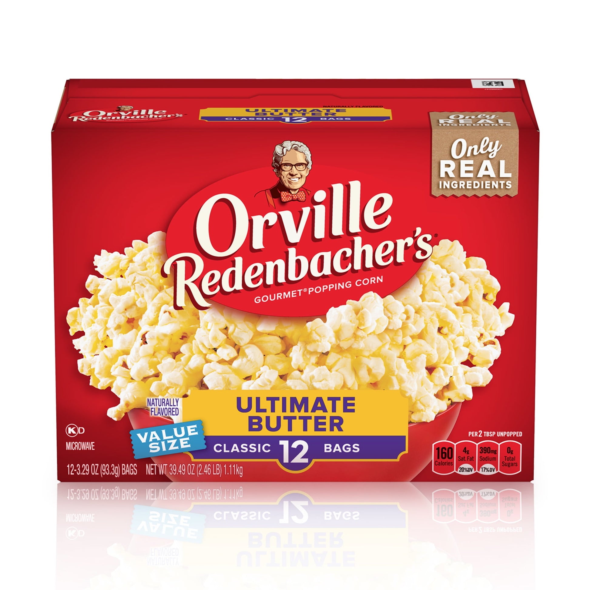 Who says you can't rush perfection? Orville Redenbacher’s Ultimate Butter Microwave Popcorn pops up in minutes and is packed with flavor and loads of real butter. Orville Redenbacher’s Ultimate Butter Popcorn has 0 g trans fat and 100% whole-grain gourmet popcorn per serving. But what makes our microwave popcorn so perfect? It's an exclusive kernel hybrid that pops up lighter and fluffier than ordinary popcorn. This, combined with our commitment to quality, makes us the #1 popcorn for families everywhere. E