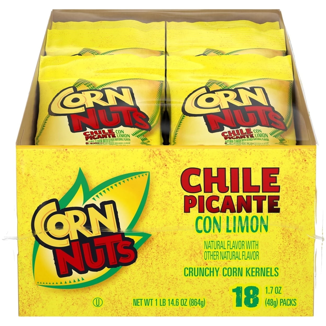 Corn Nuts Chile Picante con Limon Crunchy Corn Kernels 1.7 Ounce (Pack of 18) Corn Nuts Chile Picante Con Limon Crunchy Corn Kernels combine real roasted corn kernels with a zesty blend of spices to create a crunchy snack thats bursting with flavor in every handful. Our chili lime-flavored corn nuts start with a spicy blend of onion, garlic and paprika to create a classic picante flavor, then have a burst of citrus for a tart taste thats great for enjoying on the go or sharing with friends. Each of the 1.7-