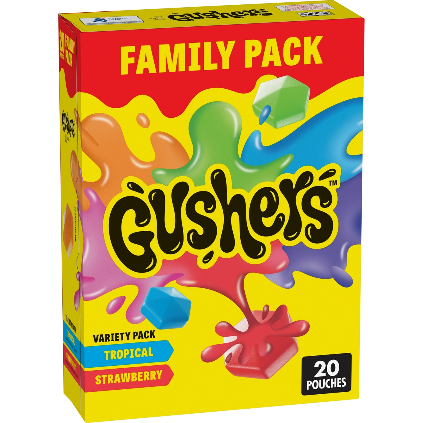 Gushers are bursting with fun! Gushers have a juicy center that bursts open with yummy liquid. Enjoy delicious Gushers Fruit Flavored Snacks in Strawberry and Tropical flavors. These individually wrapped snack bags are the perfect treat to include in a packed school lunch box. The tasty gummy treats are made without gluten or gelatin, and are a good source of vitamin C. These bulk Fruit Flavored Snacks are an ideal addition to your pantry and a snack every member of the family will love. Variety Pack contai