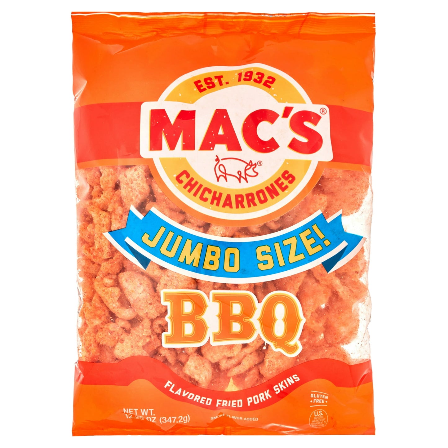 At Mac’s, our mission has been the same since 1932: cook the best pork skins and cracklins around. Mac's BBQ fried pork skins and cracklins are the perfect go-to snack for when you're hungry with 25 servings per bag, and craving something crunchy, salted, and meaty. For 80 years, Mac's pork skins, chicharrones, and cracklins have been a family and fan favorite for lightly golden, crunchy, crispy fried pork rinds that use only the highest-quality ingredients. These keto and paleo friendly pork rinds and crac