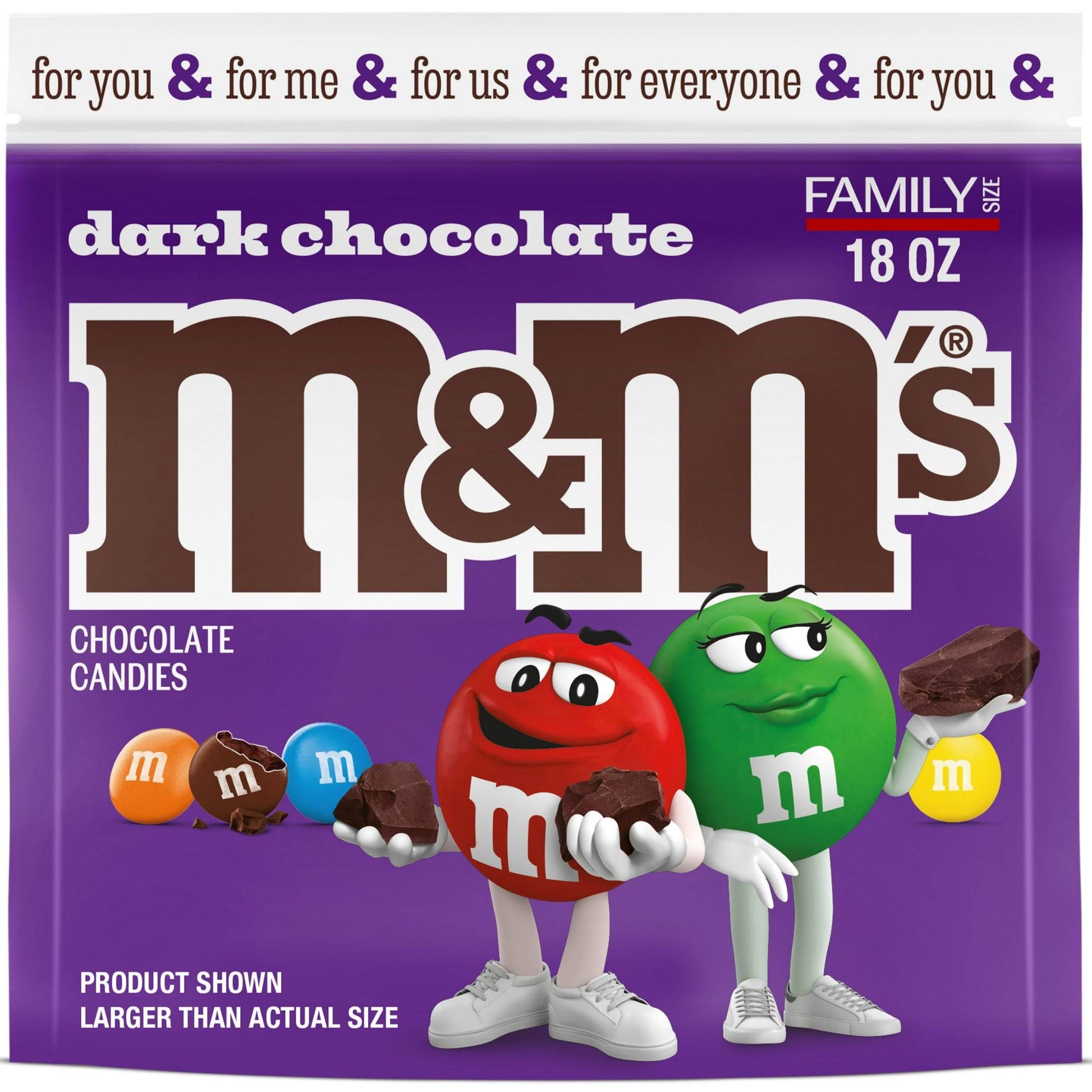 Enjoy a rich chocolate experience with M&M'S Dark Chocolate Candy. Made with a rich dark chocolate center coated in a colorful, crunchy candy shell these bite-sized pieces of candy are great for birthday parties, celebrations and topping off you favorite desserts. Use these candy pieces to add dark chocolate flavor to your baking, fill your desktop candy bowl or just share with friends out of the bag. Best of all, the resealable bag allows you to take delicious fun on-the-go and keep everyone's favorite can