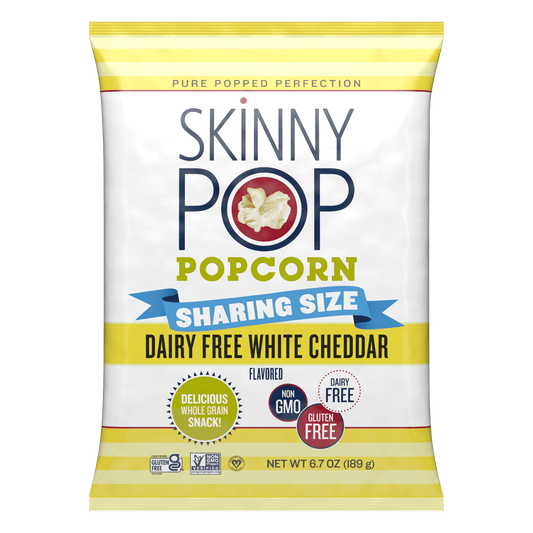 Guilt-free snacking never tasted this delicious. White Cheddar is an all-time favorite flavor! A perfectly salty, crunchy, cheesy and crispy snack you'll want to eat by the handful or by the bagful! This 6.7oz sharing size bag of SkinnyPop popped popcorn is great for parties, family movie night, picnics, or just for yourself! SkinnyPop starts with a premium popcorn kernel, sunflower oil and the perfect amount of salt. From there, Pure Popped Perfection ® says it all. Our popcorn has no GMOs, artificial ingr